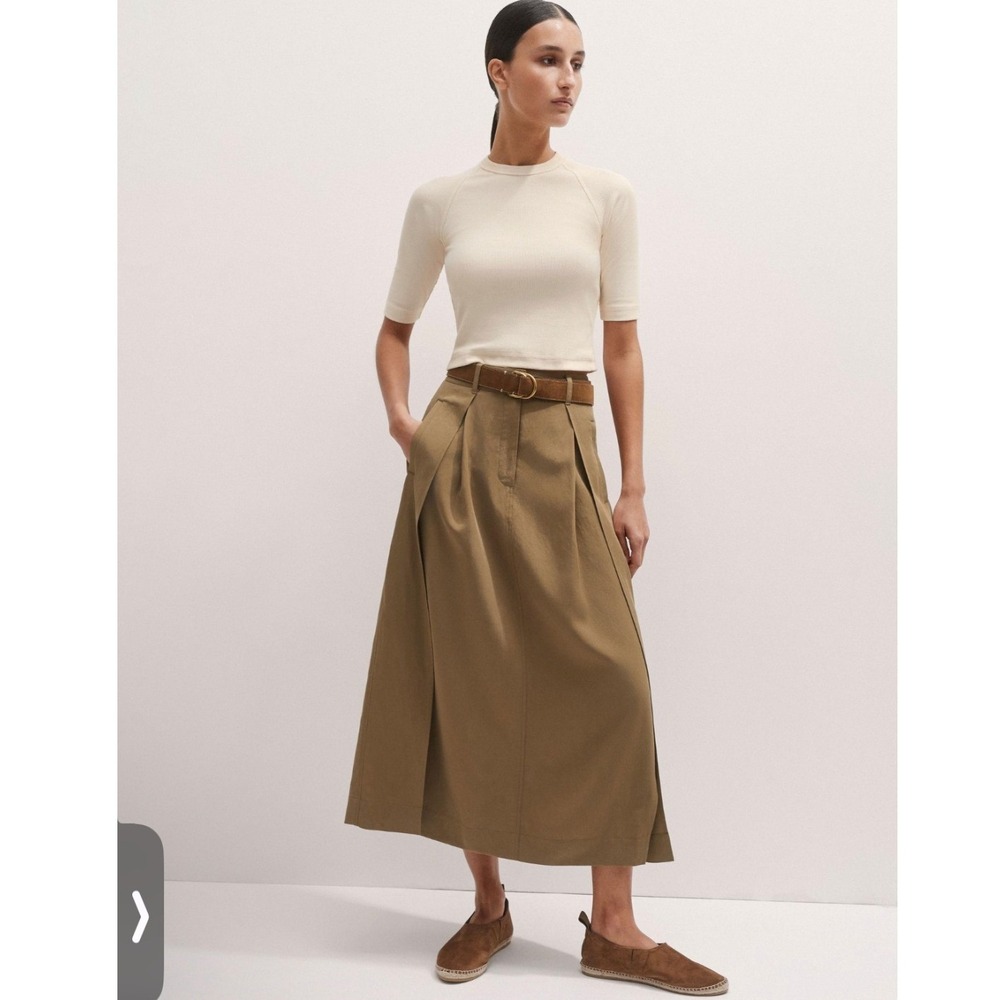 Me+Em Fluid Wrap Maxi Skirt Dark Tan Pleated Lyocell Linen Skirt 2 Quiet Luxury